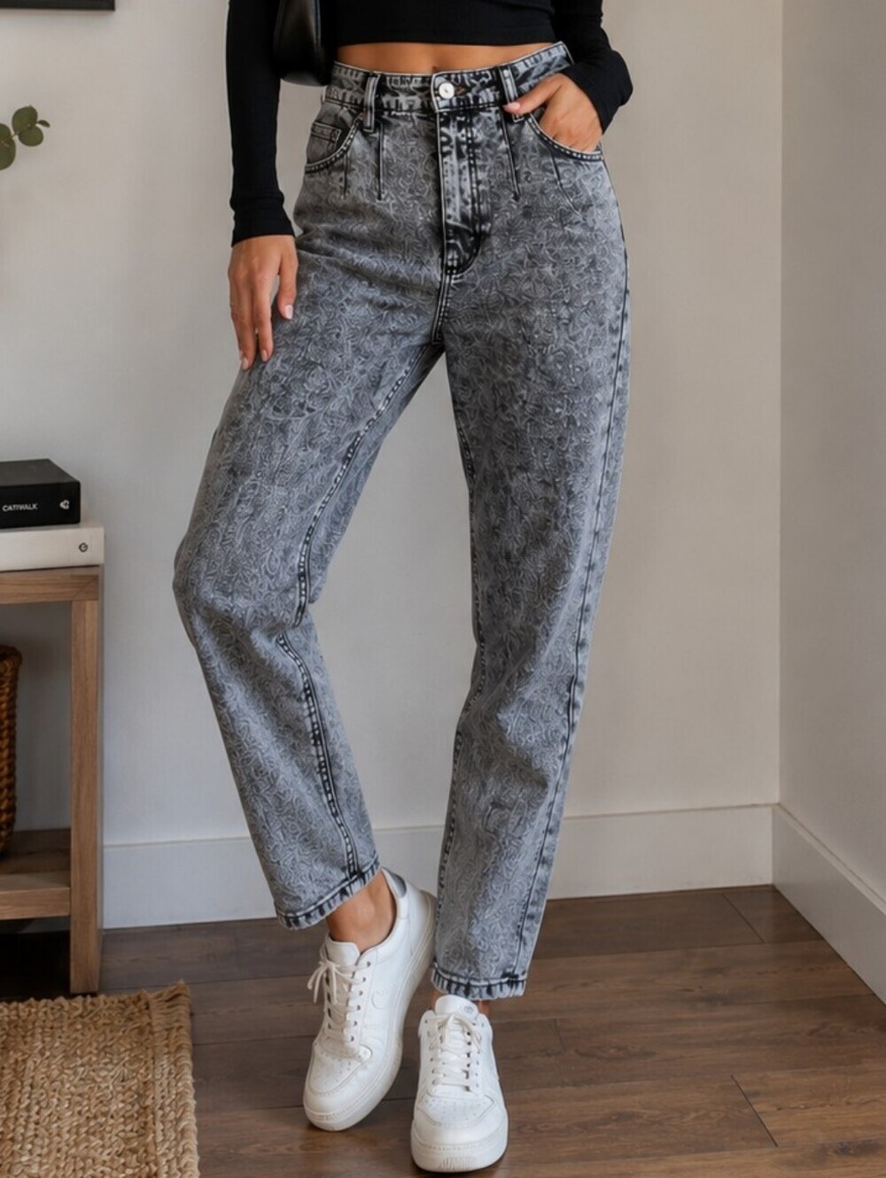 Dynamite | Gray Acid Wash Paperbag Mom Jeans High Rise, Size 29